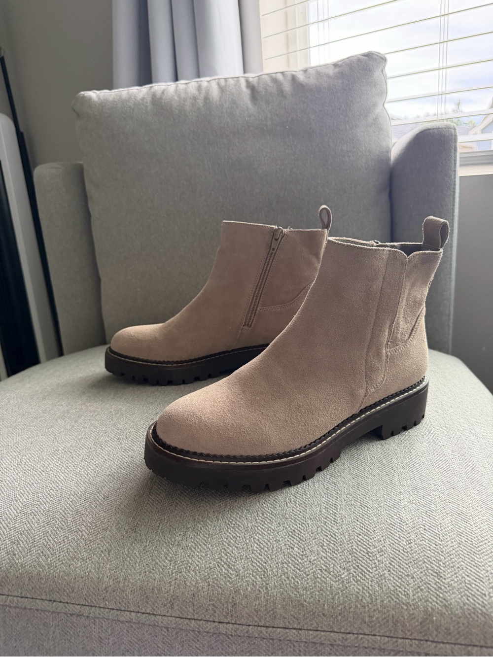 Nordstrom Taupe Suede Lug-Sole Ankle Boots